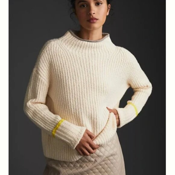 Anthropologie Maeve Cream Knit Mock Neck Cuffed Sweater - Picture 1 of 9